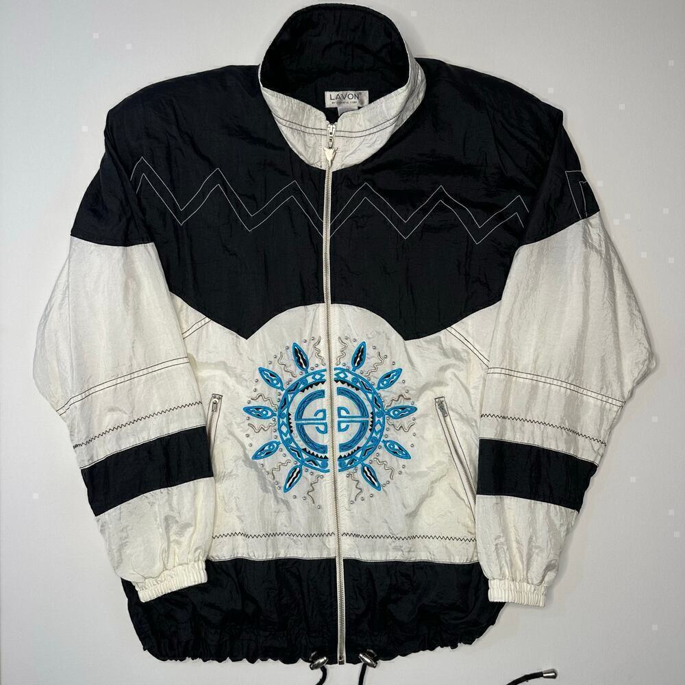 Vintage 1990’s Lavon Nylon Embroidered and Beaded Zip Front Jacket